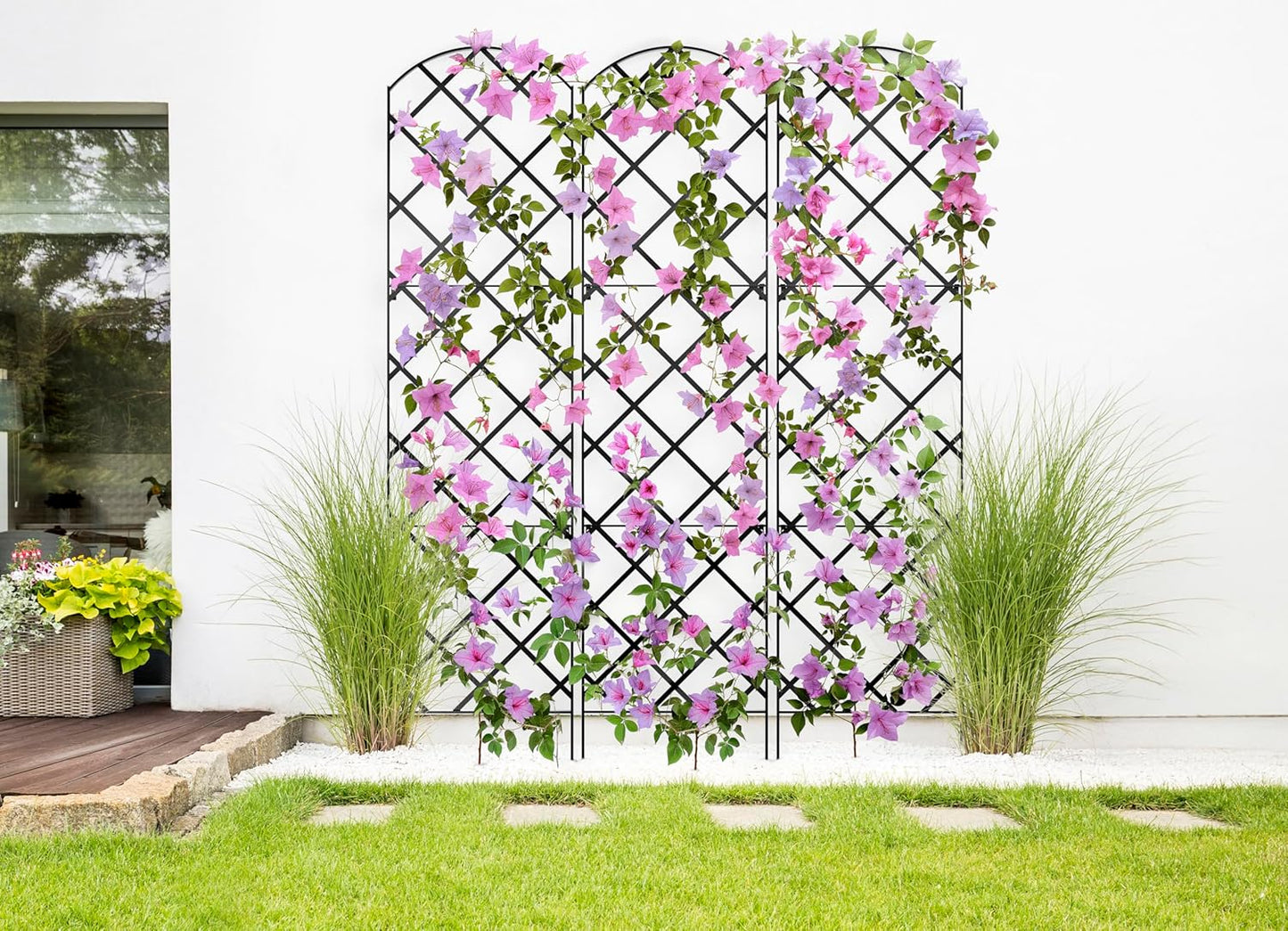 Giant Trellis, 108” high (9’ Tall) by 28” Wide Trellis with Arched top - Pack of 3 Complete trellises - by Meranti Home + Garden
