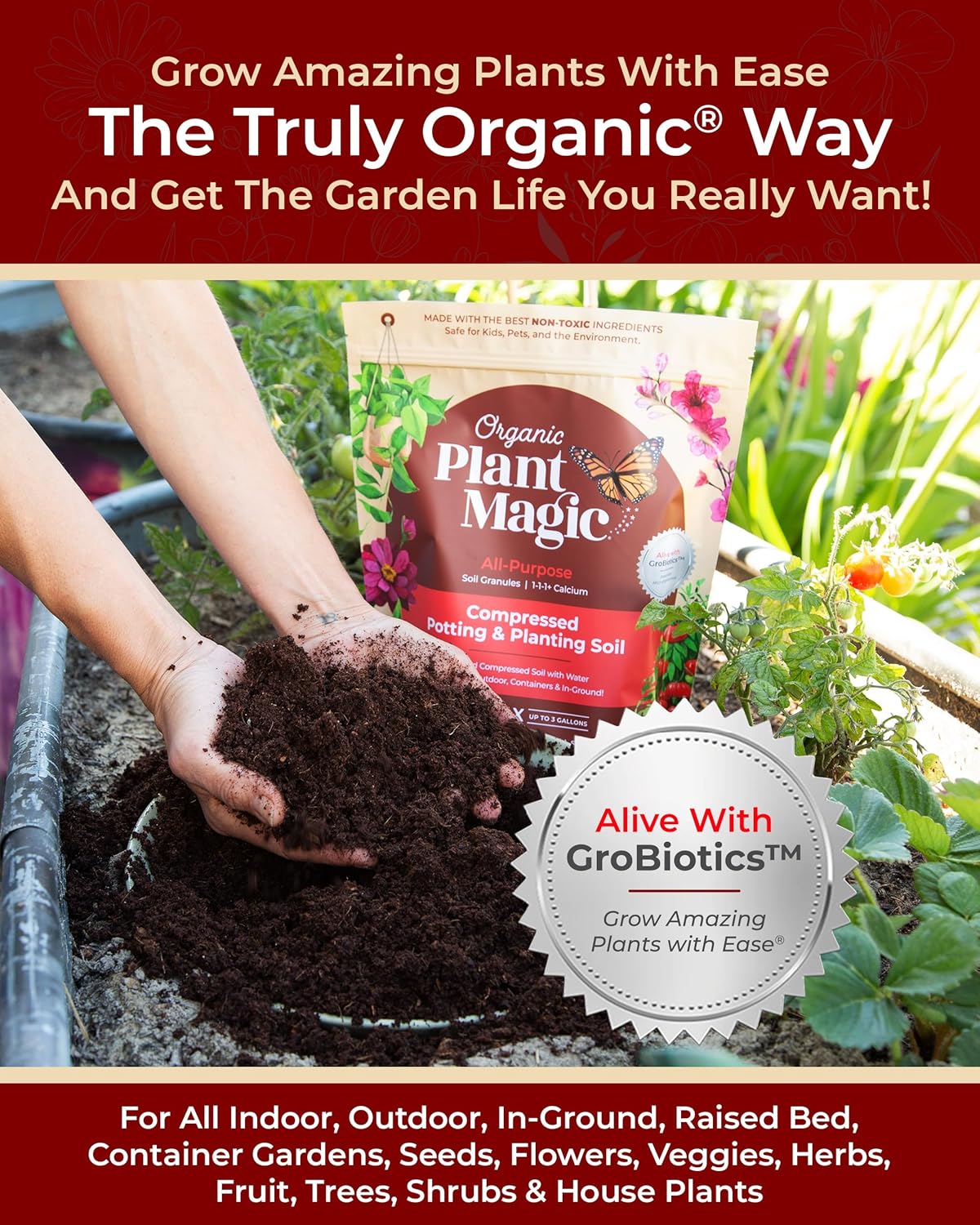 Compressed Organic Potting Soil: 100% Organic, Expands Up to 4X with Water, Nutrient-Dense Plant Food Derived from Worm Castings, Types of Plants, Kid & Pet Safe (Two 2 lb Bags)
