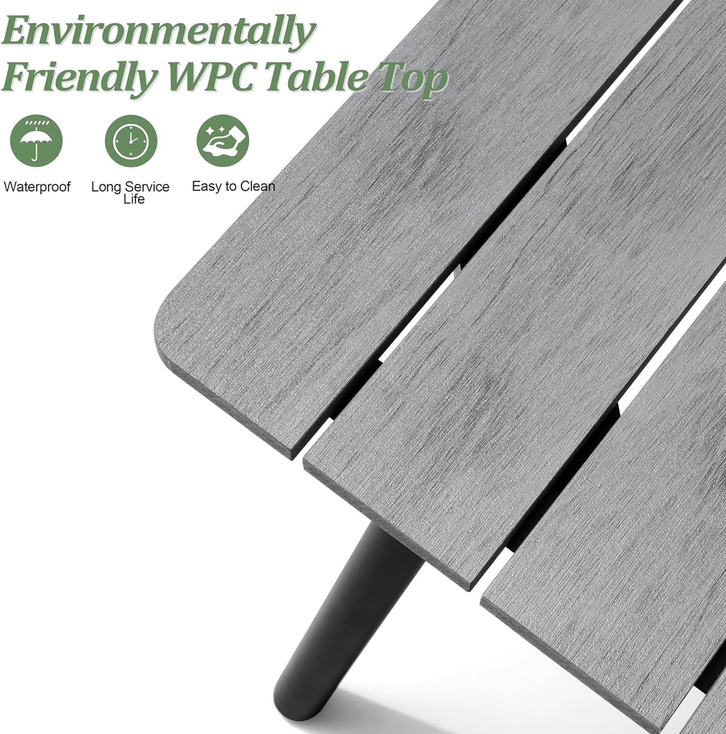 Aluminum 70 Inch Patio Outdoor Dining Table for 6, Umbrella Hole & Wood-Like Top, All-Weather Deck & Backyard Table