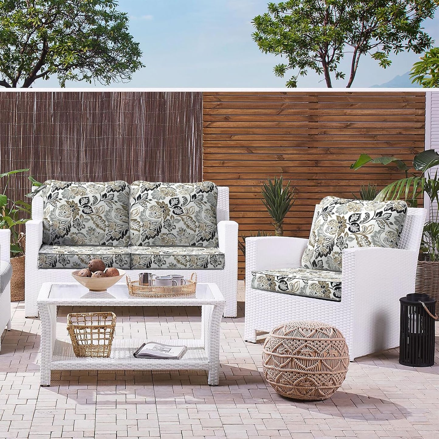 LVTXIII Outdoor Seat and Back Cushion Patio Deep Seat Cushion Set Seasonal Chair Cushion for Wicker Chairs and Garden Furniture Decoration, 22"x22"x4", Dailey Tan