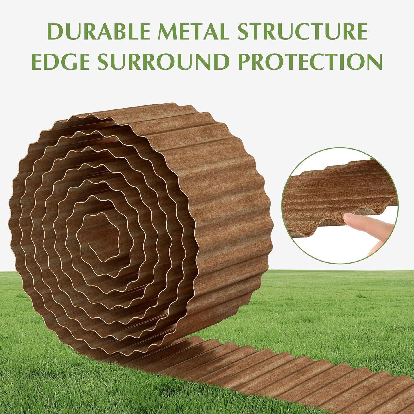 Metal Garden Edging Border, Corrugated Steel Landscaping, DIY for Lawn (Rusty, 6 Inch x 20FT)