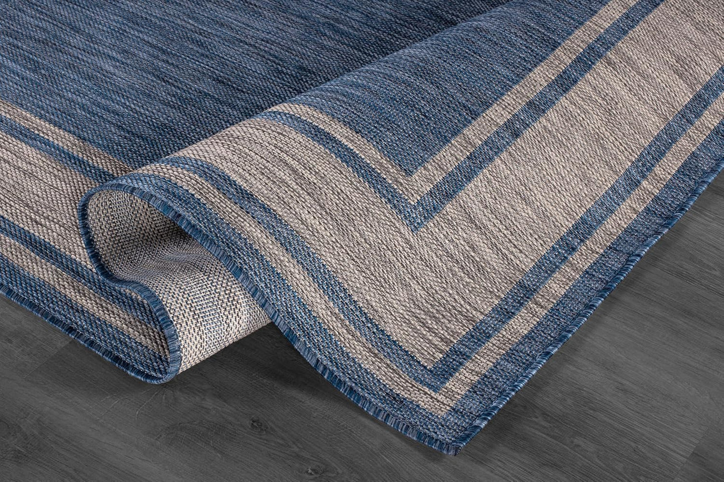 Beverly Rug Outdoor Rug 6x9 Modern Bordered Area Rugs for Indoor and Outdoor Patio Deck Porch Garden Waterproof Weather Sun Resistant Washable Outside Carpet (6 x 9 Navy)