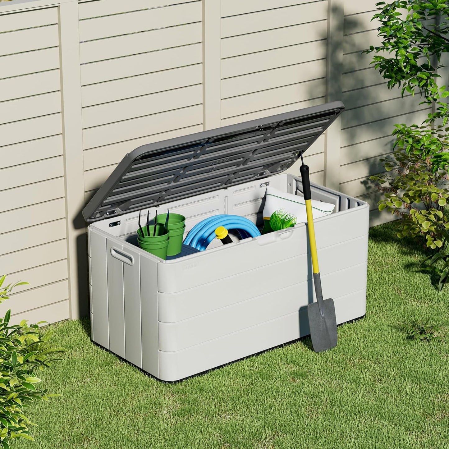 Heavy-Duty 100 Gallon Outdoor Storage Box - Waterproof Deck Box & Large Storage Bin for Patio/Pool, All-Weather Resin Chest with Lock, UV-Resistant, Alpine White