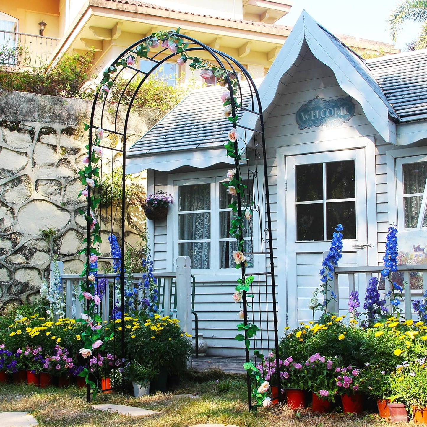 Metal Garden Arch, Wedding & Event Decoration, 94.5" H x 45.3" W Garden Arbor Trellis for Climbing Plants, Assemble Easily for Wedding Garden Arch Bridal Party Decoration High Arbor