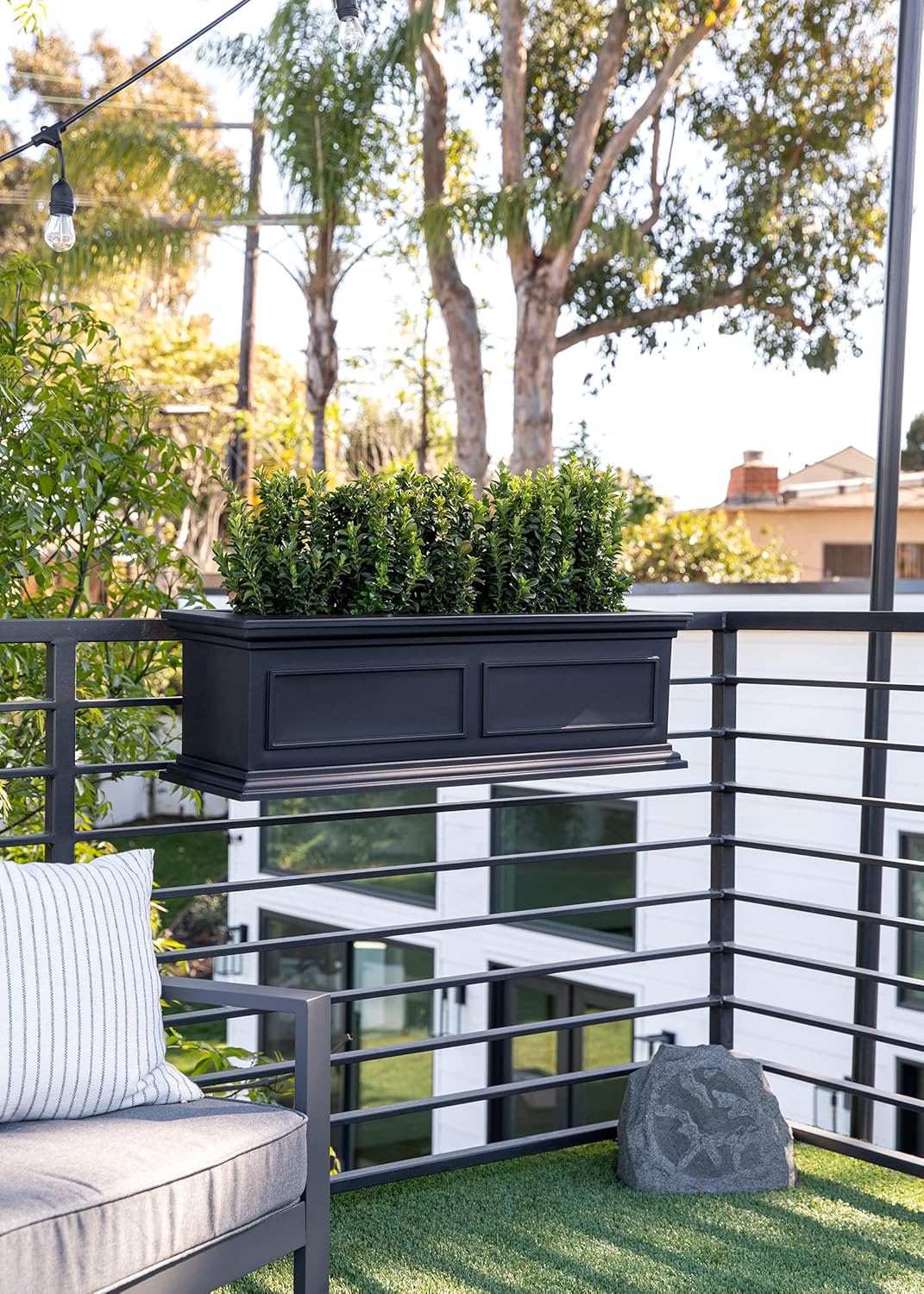 Veradek Brixton Series Plastic Railing Planter - Rectangular Planter for Outdoor Deck/Balcony | Crack-Resistant with Adjustable Rail Attachment | Classic Estate Design for Herbs, Succulents, Flowers