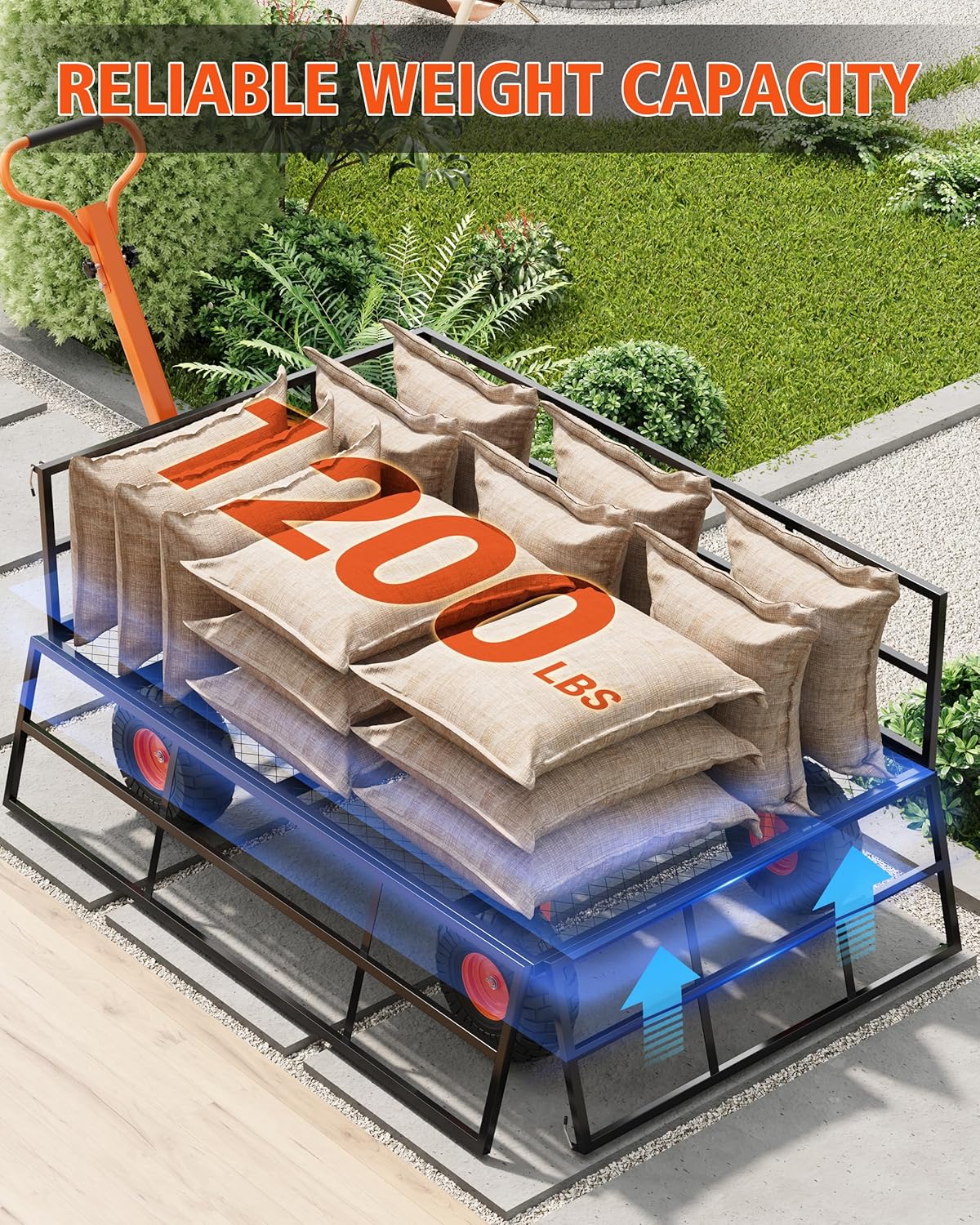 Heavy Duty Steel Garden Cart, 1200 LBS Capacity 3 in 1 Pullable Garden Wagon with 13" Wheels, for Gardening Soil, Tools, and Plant Transport