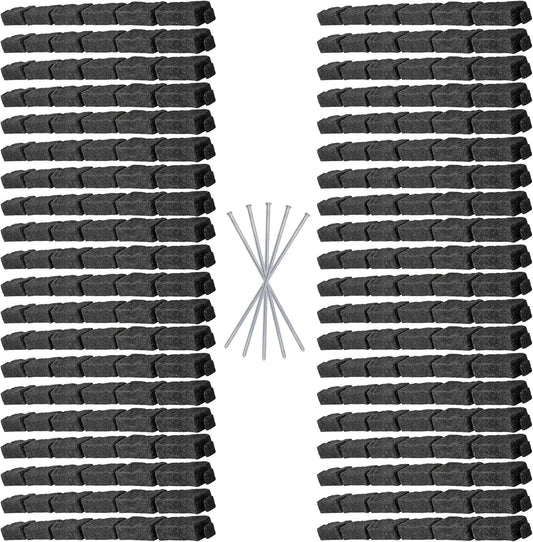 Beuta Landscape Edging | Garden Edging Border | Faux Stone Bricks for Lawn edging, Flower beds, Pathways & Yard Edging– 40 Packs | Each Section Has 6 Bricks 48"L x 4"W x 2.25"H | 120 Spikes |Charcoal