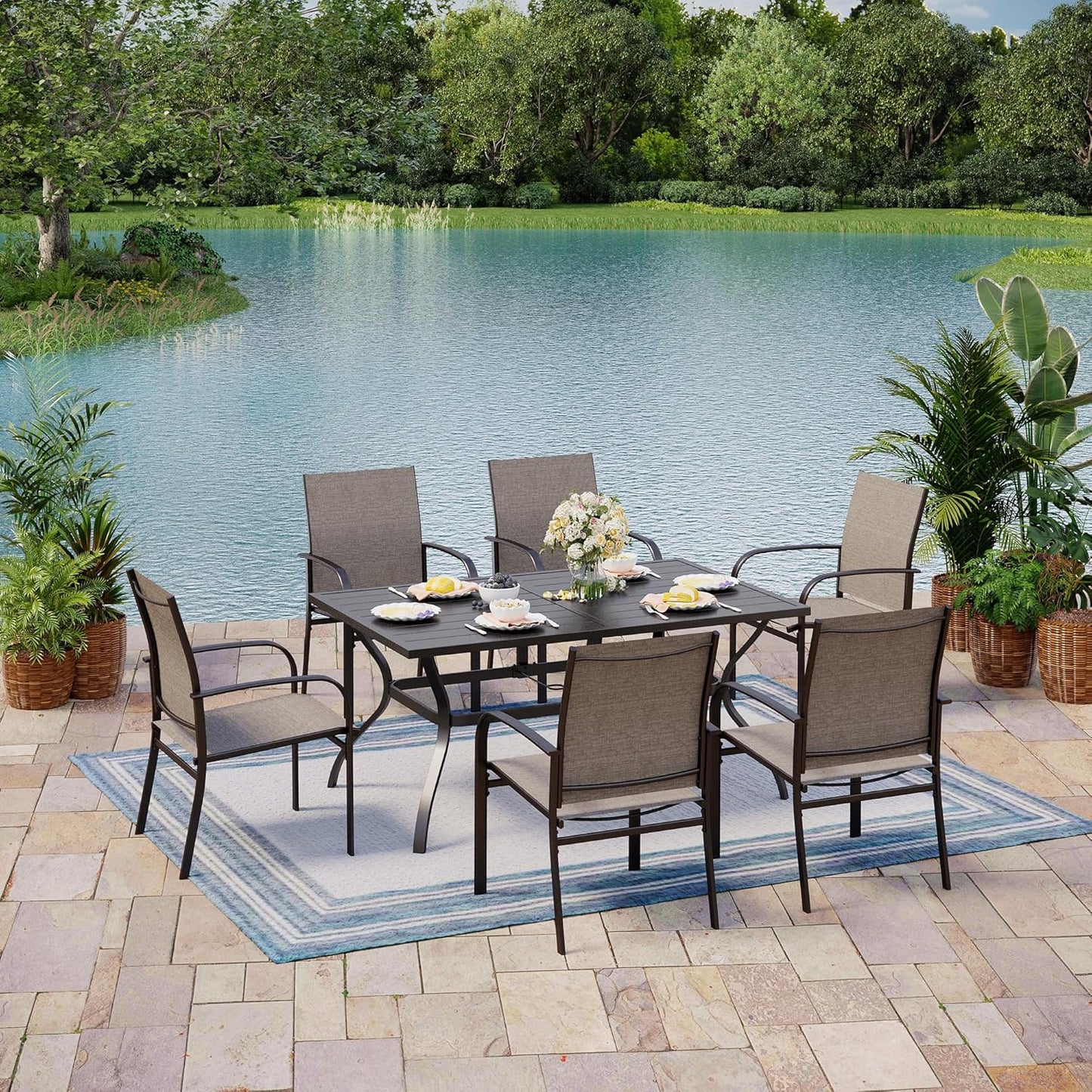 Outdoor Patio Dining Table for 6, 60" x 37" Rectangular Metal Patio Dining Table with Umbrella Hole for Garden, Backyard and Porch, Black