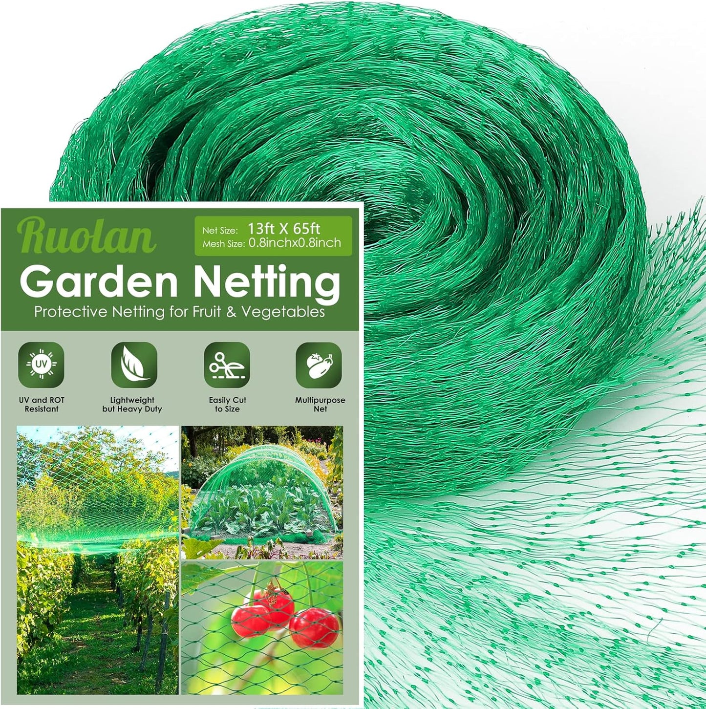 13X65Ft Bird Netting for Garden Protect Vegetable Plants and Fruit Trees,Plastic Trellis Netting for Birds, Deer,Squirrels and Other Animals
