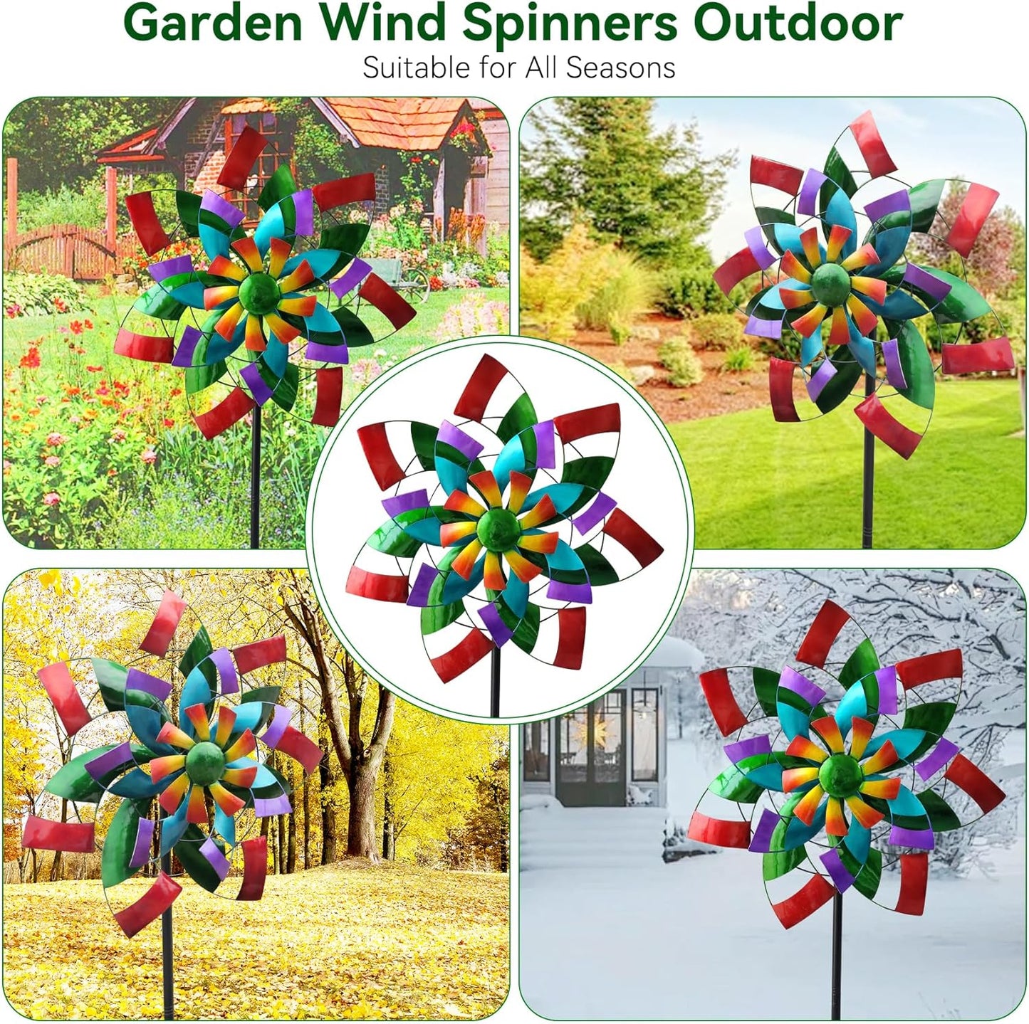 24" Dia Large Wind Spinner, Colorful Metal Wind Sculptures 83.5" Height Heavy Kinetic Windmill with 5 Prong Stake for Outdoor Patio, Yard and Garden, Ideal Gift for Family Friend
