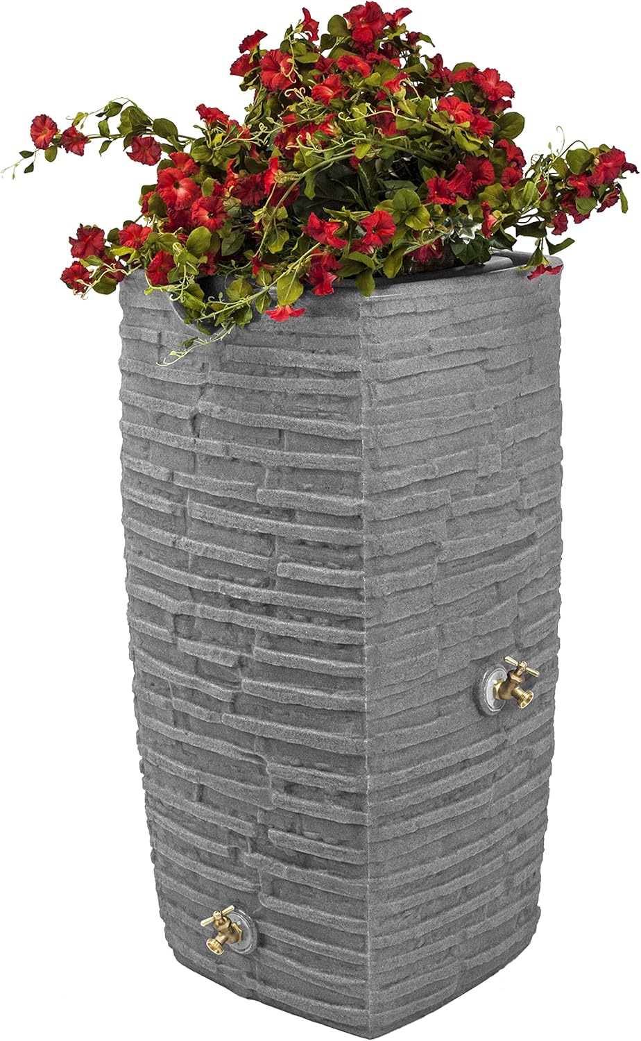 Good Ideas Impressions Riverwalk Rain Water Collection Barrel, Dark Granite, 50 Gallon - Faux Slate Rock Rainwater Catcher, Plastic Storage Drum with Dual Robust Metal Spigots & Fine Mesh Screen