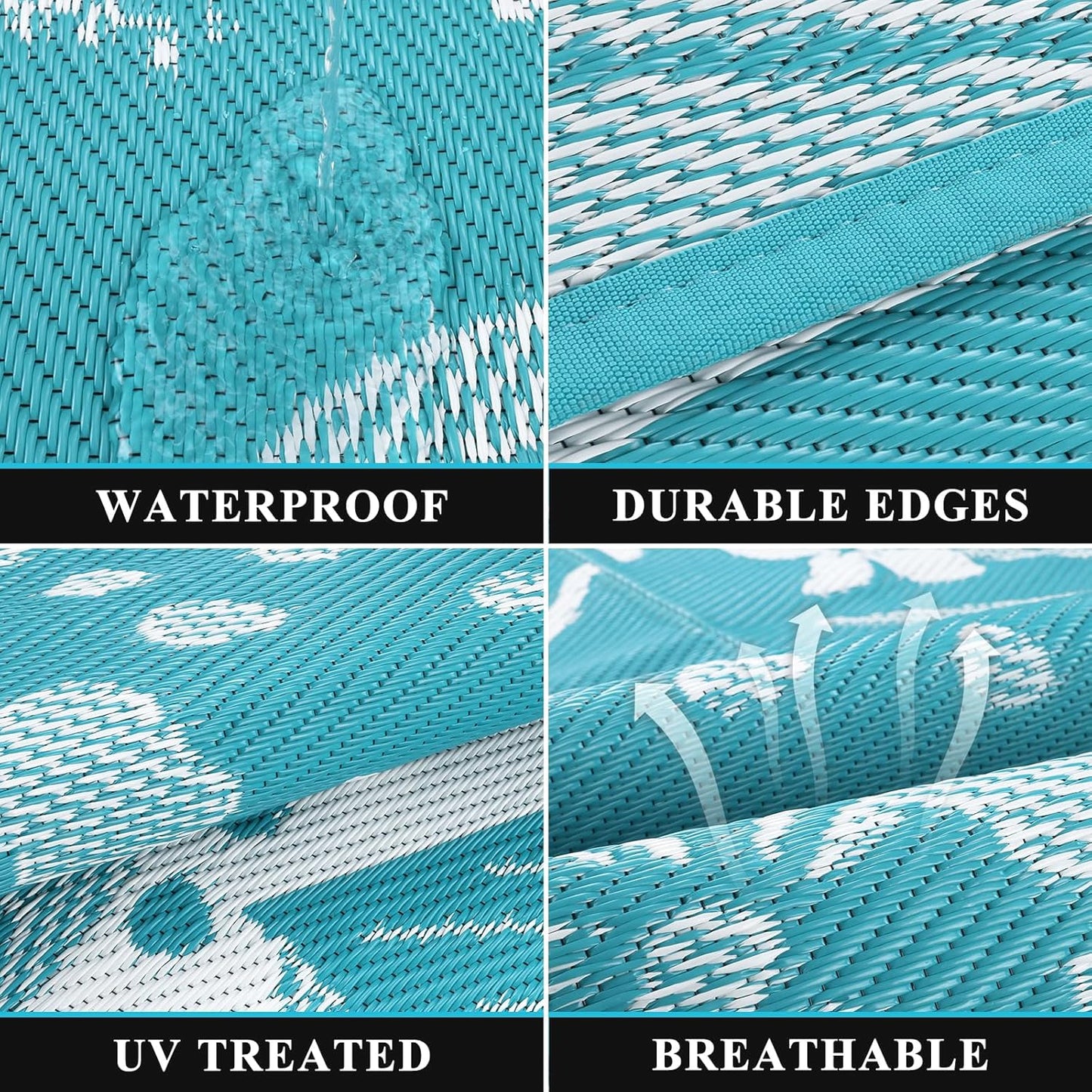 Pauwer Waterproof Outdoor Rug 5x8, Reversible Plastic Straw Patio Camping Rug, Indoor Outdoor RV Mat Carpet for Deck, Camper, Porch, Balcony, Backyard, Picnic, Floral Teal