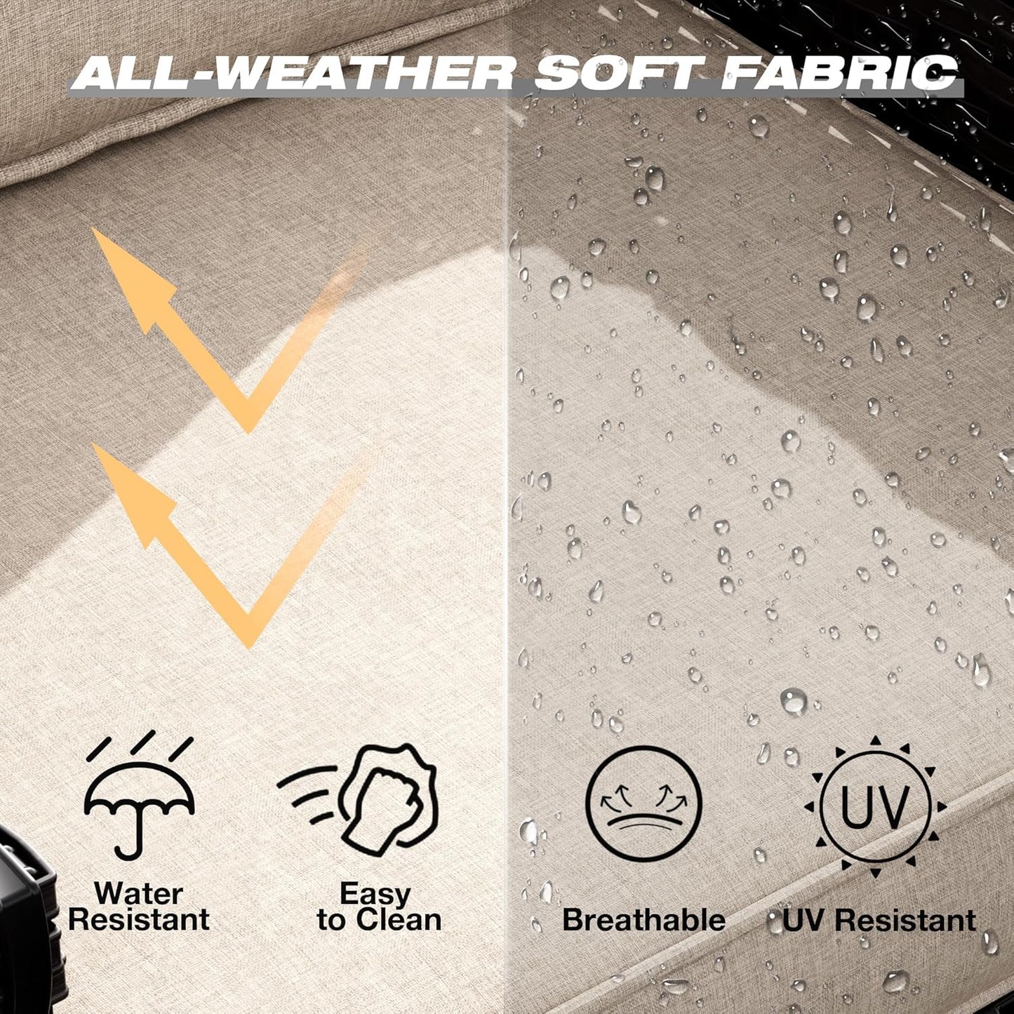 Joyside Wicker Patio Furniture Sets, 5 Pieces Upgraded Large Size Outdoor Furniture with Patio Dining Chairs, 3-Seat Sofa and Outdoor Ottoman, Thick Cushions, Wide Armrest