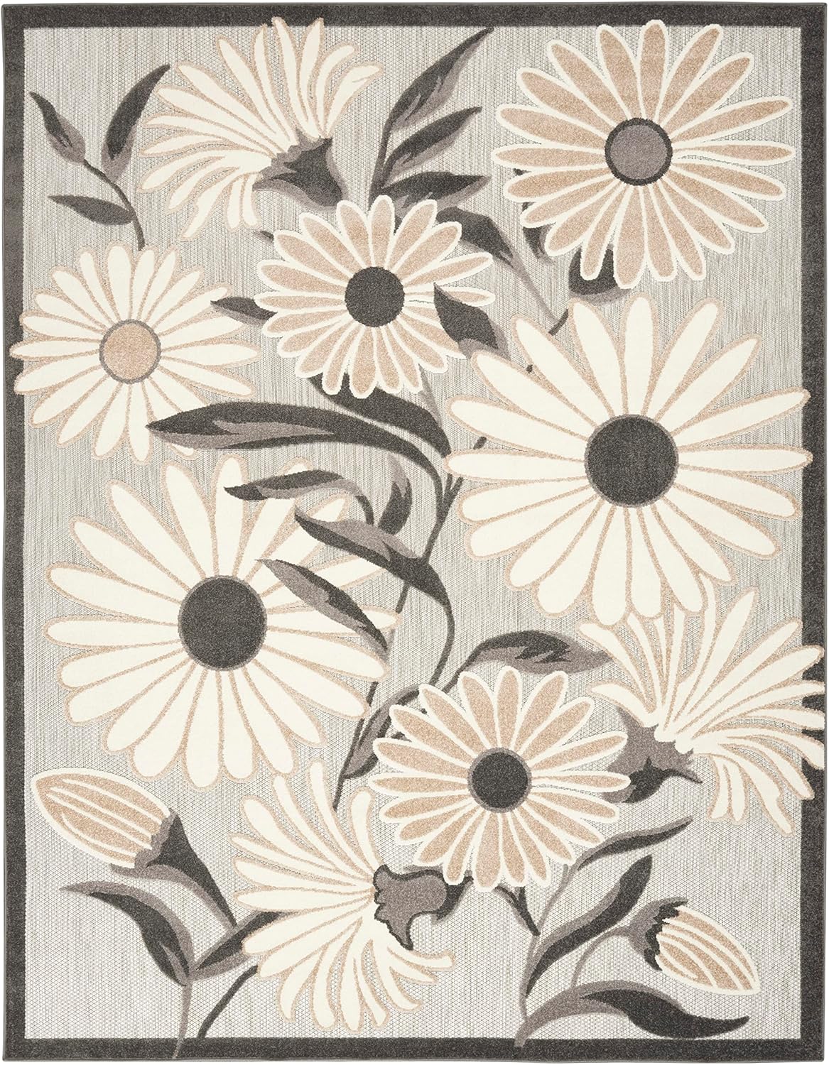 Nourison Home Aloha Indoor-Outdoor Beige 5'3" x 7'5" Area Rug, Easy Cleaning, Non Shedding, Bed Room, Living Room, Dining Room, Kitchen (5x7)