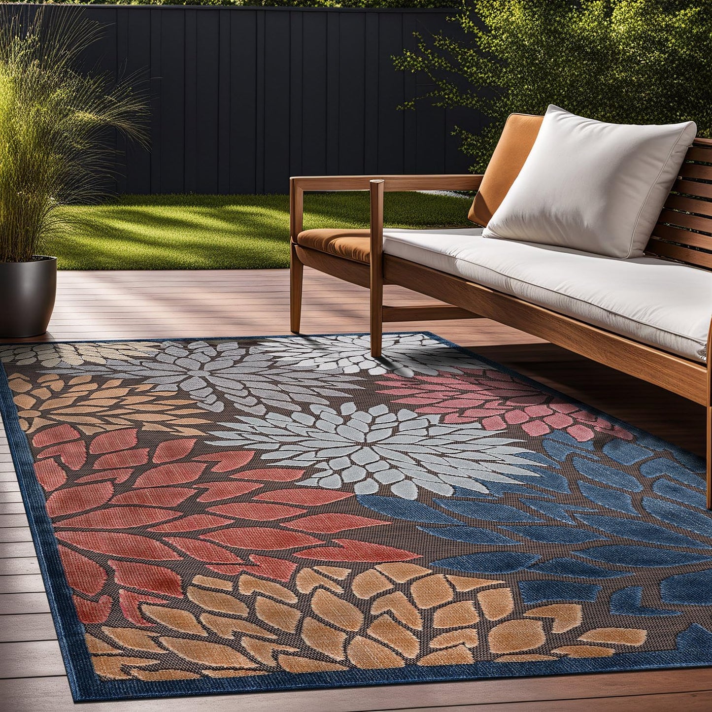 Beverly Rug Outdoor Rug 9x12 Large Modern Floral Tropical Area Rugs for Indoor and Outdoor Patio Easy to Clean Non Shedding Living Room Porch Garden Washable Outside Carpet (9 x 12 Brown)