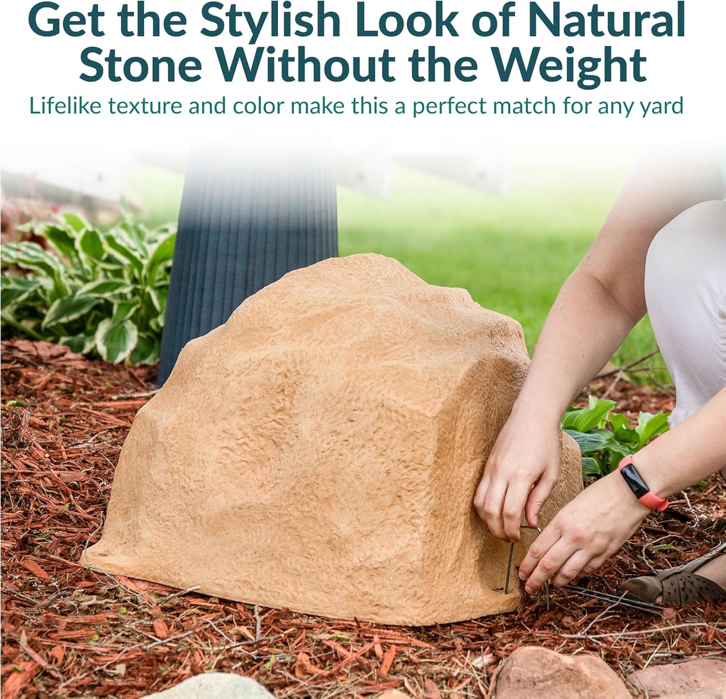 Sunnydaze 14” H Polyresin Faux Landscape Rock Cover - Lightweight Fake Rock Well Pump Cover for Outside - Sand