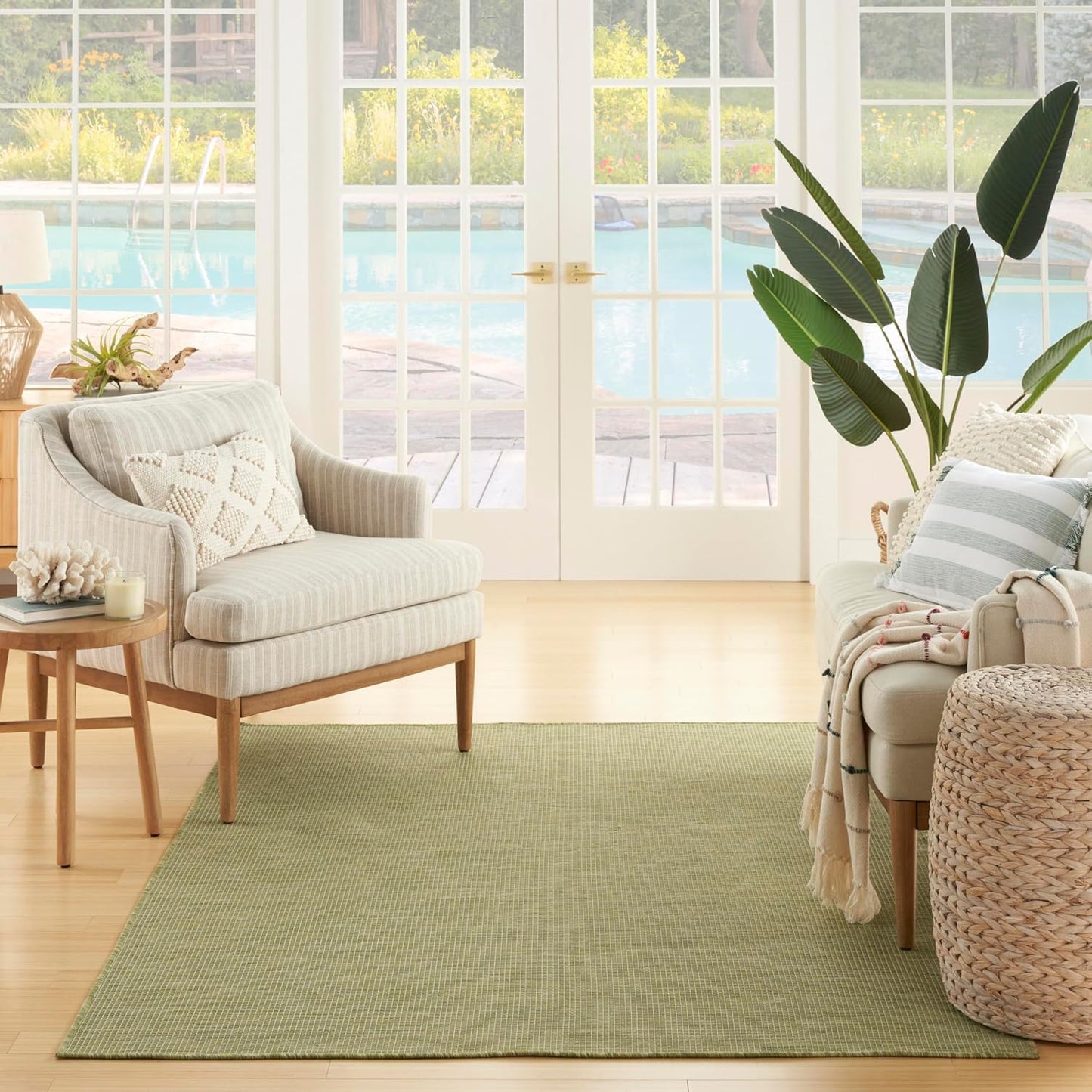 Nourison Home Positano Indoor/Outdoor Green 9' x 12' Area Rug, Easy Cleaning, Non Shedding, Bed Room, Living Room, Dining Room, Backyard, Deck, Patio (9x12)