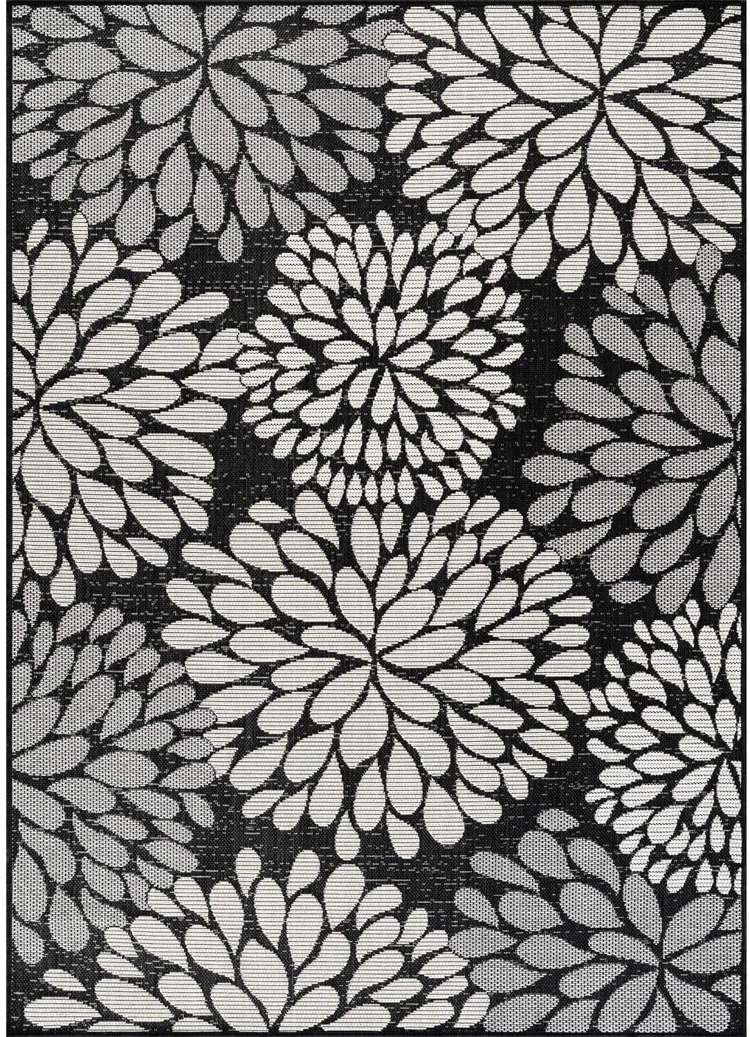 Beverly Rug Outdoor Rug 9x12 Modern Exotic Tropical Leaf Area Rugs for Indoor and Outdoor Patio Deck Porch Garden Water Resistant Washable Outside Carpet (9 x 12 Dark Gray)