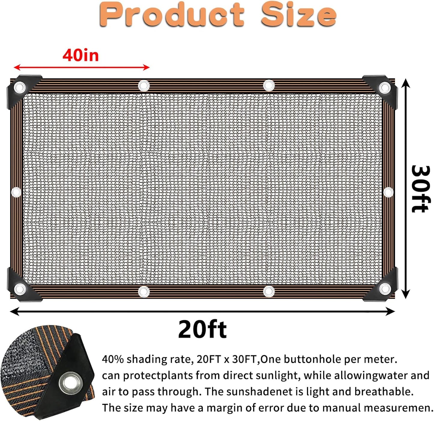 QLOFEI Shade Cloth for Garden, 40-50% Sunblock Mesh Tarp Shade Cloth with Grommets, Easy to Hang Sun Screens for Plants Greenhouse, Sun Shades Outdoor Patio Kennel Chicken Coop Pergola, 20x30 FT