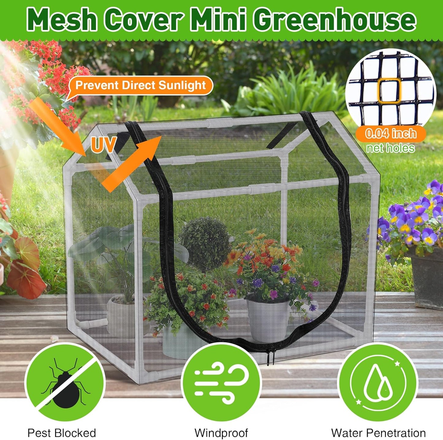 Mesh Plant Cover from Animals, 23.62"x15.75"x19.69" Heavy Duty Mesh Plant Cover for Cats, Bird and Pest, Full Enclosure Netting Guard for Vetgetable Fruite Protection Indoor/Outdoor Garden