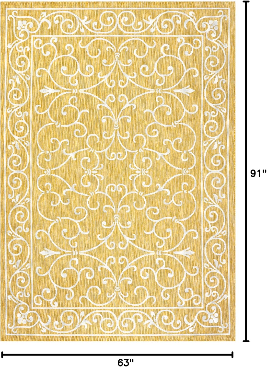 JONATHAN Y SMB106L-5 Charleston Vintage Filigree Textured Weave Indoor Outdoor Area Rug, Classic Traditional Easy-Cleaning,Bedroom,Kitchen,Backyard,Patio,Non Shedding, 5 X 8, Yellow/Cream