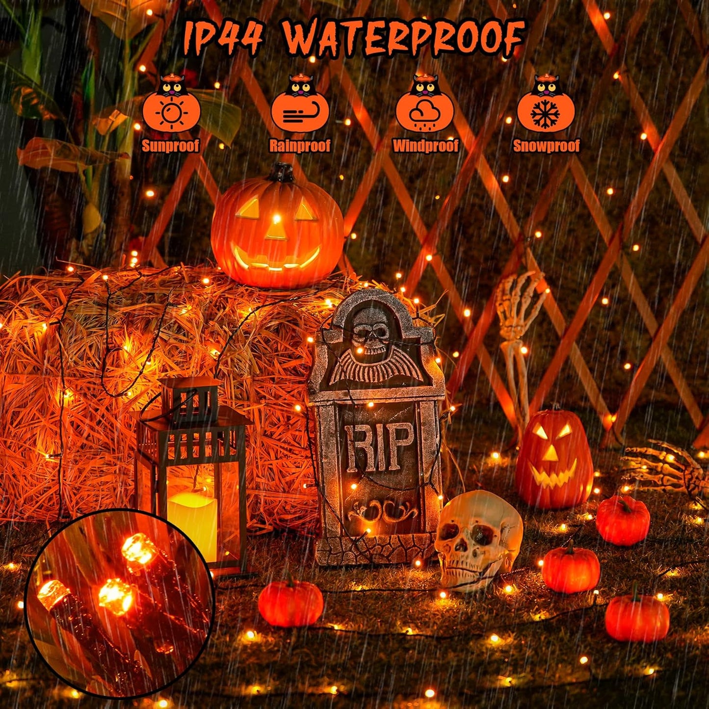 JMEXSUSS 2 Pack Halloween Solar Lights Outdoor, Total 400 LED 151FT Orange Solar Lights Outdoor Waterproof, 8 Modes Christmas String Light for Outside Tree Patio Yard Garden Halloween Decorations