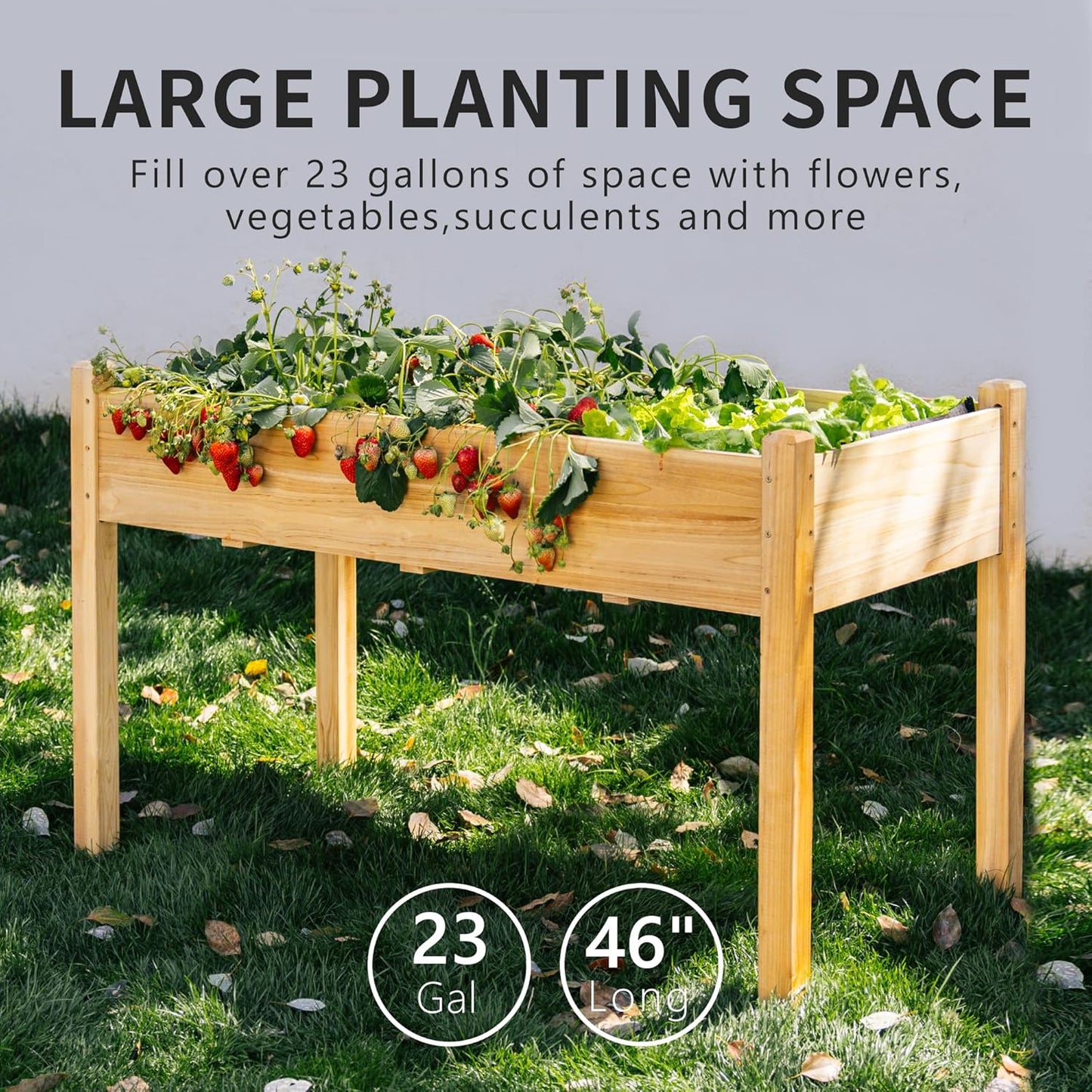 Premium Fir Wooden Raised Garden Bed with Four Legs for Backyard and Balcony Gardening,Suitable for Indoor and Outdoor use,49.5''×23.5''×30''
