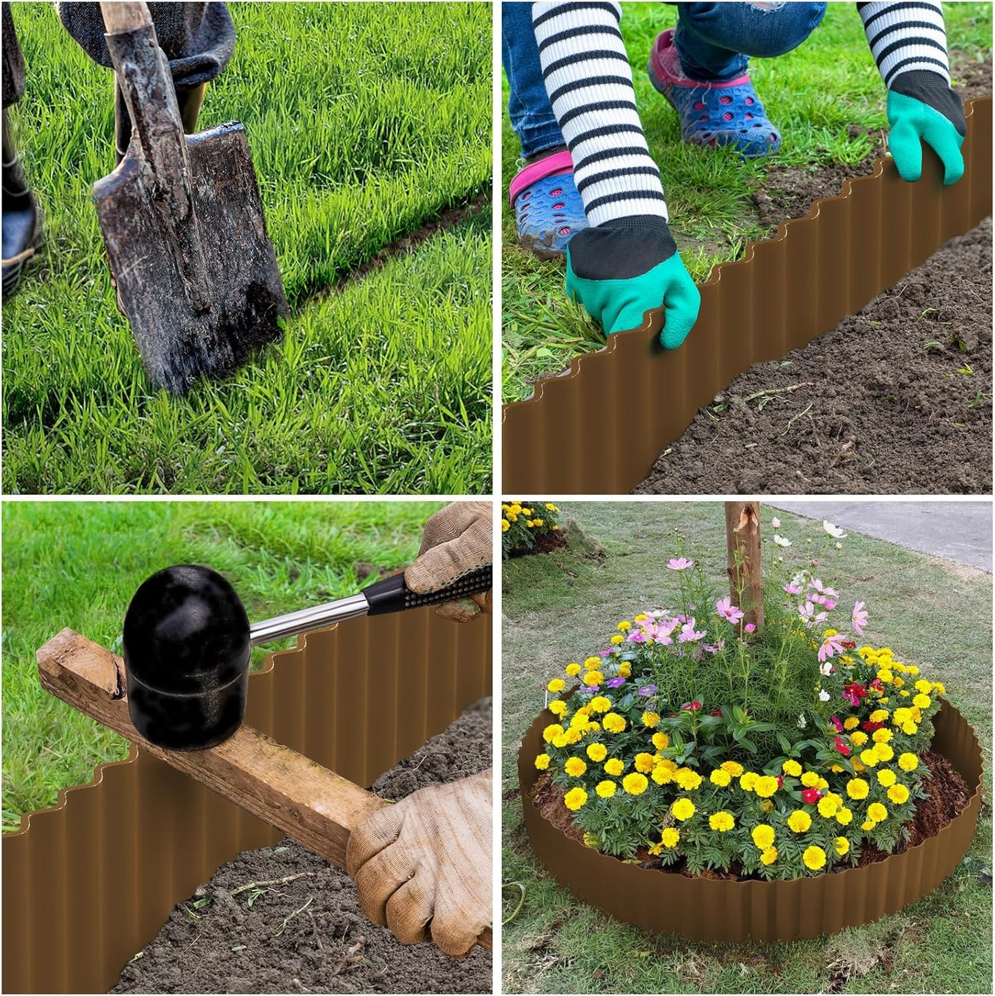 LAVEVE Corrugated Metal Garden Edging 8" x 20Ft, Landscape Edging Border for Lawn, Flower Bed, Garden Fence, Paver Edging (Bronze)