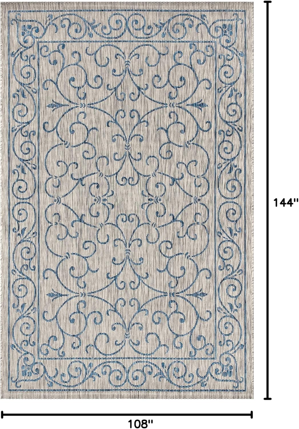 JONATHAN Y SMB106C-9 Charleston Vintage Filigree Textured Weave Indoor Outdoor Area Rug Classic Coastal Easy Cleaning Bedroom Kitchen Backyard Patio Non Shedding, 9 X 12, Gray/Navy