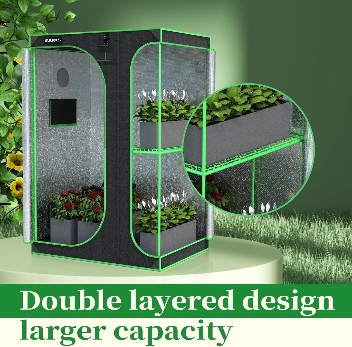 SULIVES Grow Tent, 48" Lx36 Wx72 Indoor Hydroponic Water-Resistant System with Removable Floor Tray and Observation Window, Easy Setup,600D Mylar Hydroponic Dark Room for Indoor use.