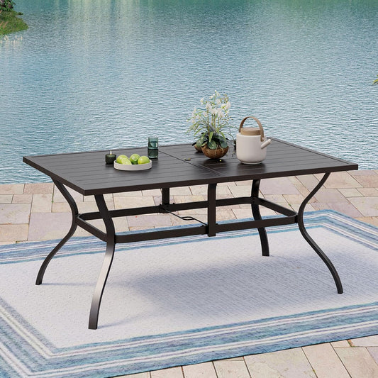 Outdoor Patio Dining Table for 6, 60" x 37" Rectangular Metal Patio Dining Table with Umbrella Hole for Garden, Backyard and Porch, Black