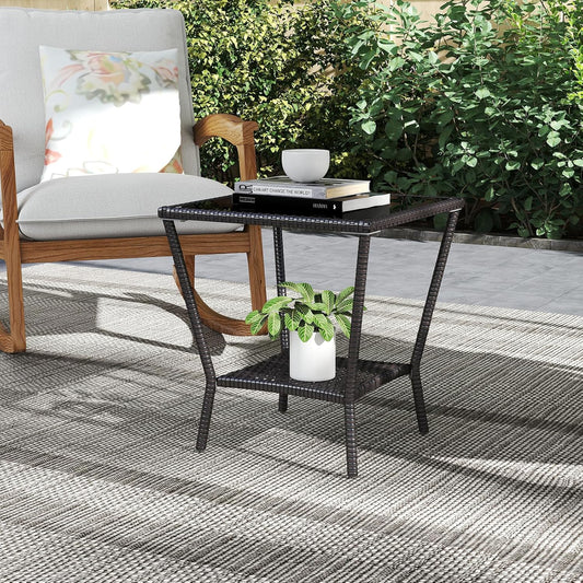 Outdoor Small Patio Table - PE Rattan Coffee Table, Wicker Side Table for Patio, Balcony & Porch, Durable & Iron Frame (1, Black Brown)