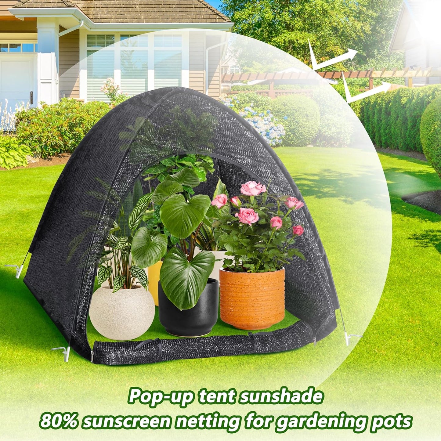 DECOHS 2 Pack 33" x 33" x 33" UV Resisitant 80% Pop up Plant Shade Tent, Garden Sunshade Cloth Sun Protection Tent, Sunblock Plant Cover Net with Stakes for Outdoor Plants Flower Potted