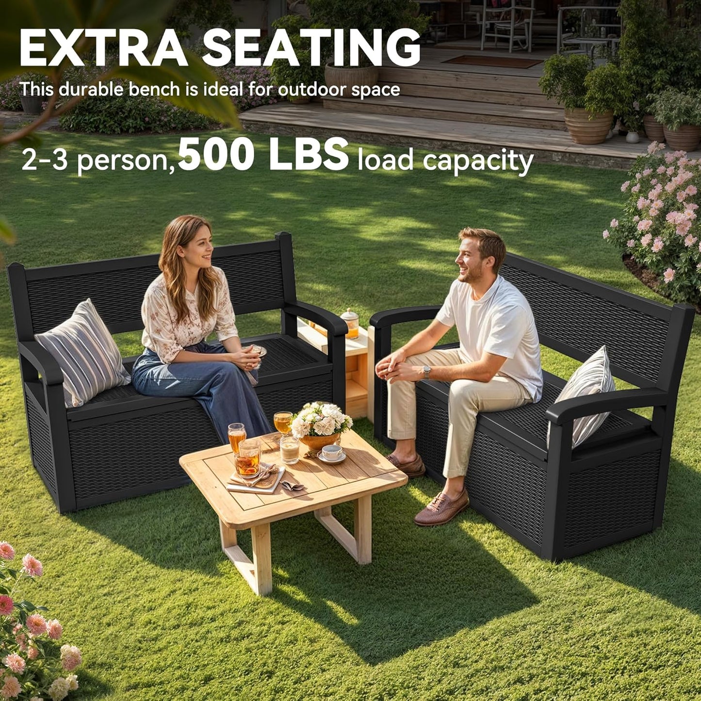 YITAHOME 70 Gallon Storage Bench Deck Box, Lockable Patio Bench, Waterproof Outdoor Pool Deck Storage for Patio Cushions, Garden Tools and Pool Supplies, Black