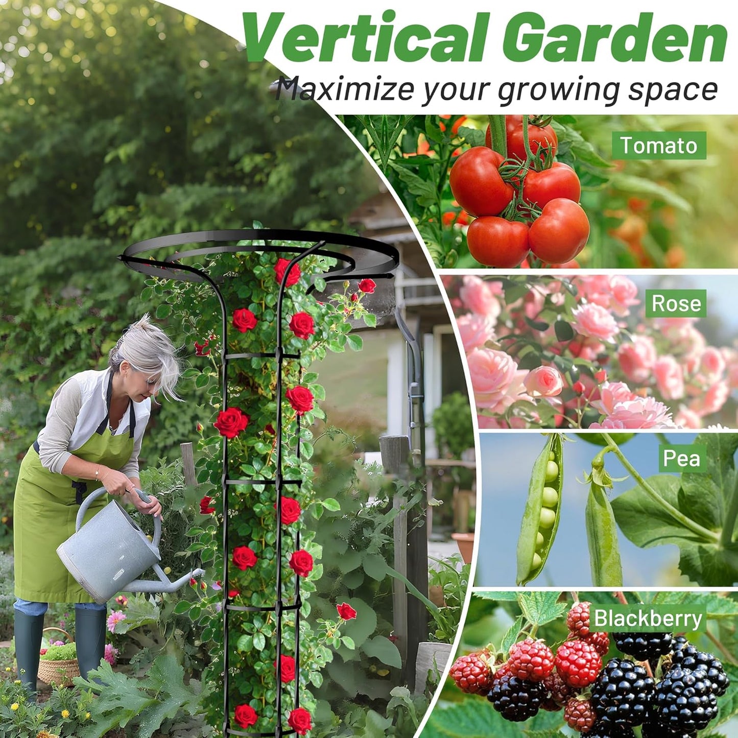 Garden Trellis for Climbing Plants Outdoor, 4.6FT Tall Metal Obelisk Trellis, 55.1" Umbrella Trellis for Potted Plants, Mushroom Top Trellises for Vines, Rose, Clematis, Pea, Bean, Tomato