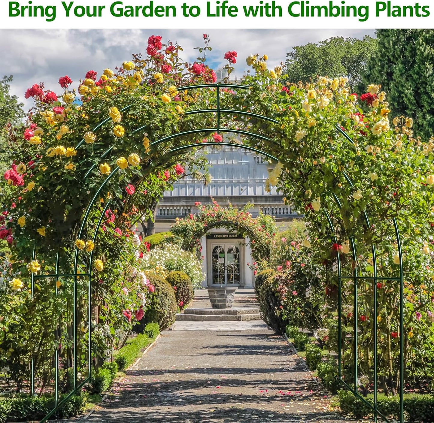 Large Garden Support Arch Frame for Climbing Plants, 9.85 x 7.05 x 7.22 ft Heavy Duty Plant Climbing Arbor Arch, Multi-Purpose Support Frame for Vines, Weddings & Backyard Decoration