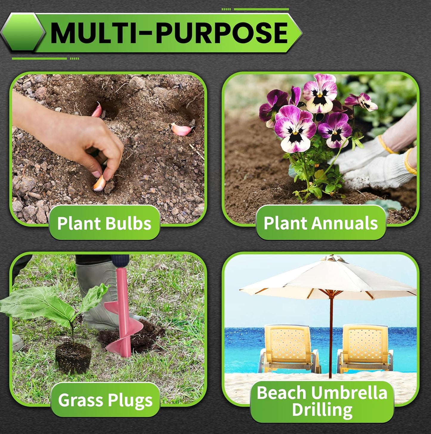 SYITCUN Auger Drill Bit for Planting - 4"X12" Heavy-Duty Garden Auger Spiral Drill Bit - Bulb Planter Tool & Auger Post Hole Digger - 3/8" Hex Drive Drill