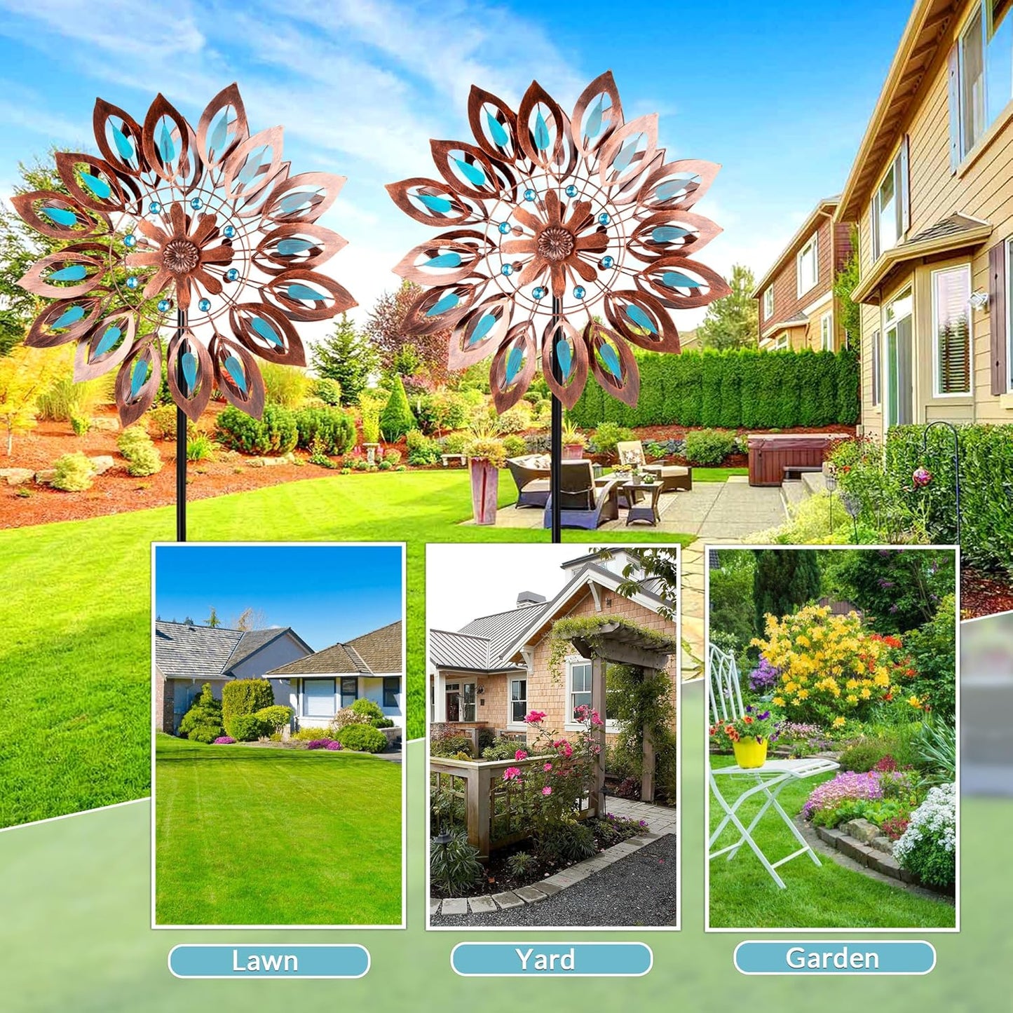 Wind Spinners for Outdoor Yard Decor, 360 Degrees Swivel Large Outdoor Metal Wind Spinner, 76" Wind Sculptures Garden Decor for Patio Lawn Yard