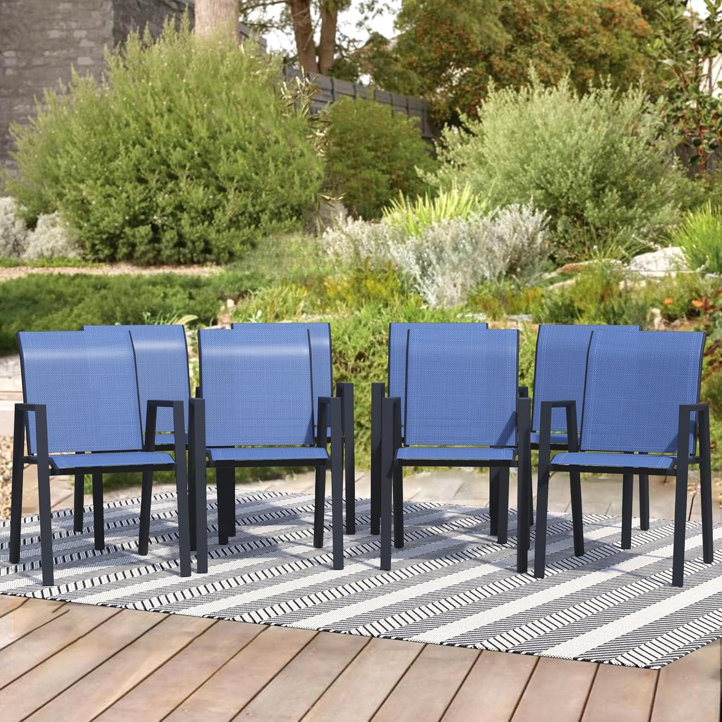 Outdoor Patio Chairs Set of 8, Blue Stackable Outdoor Chairs, Lightweight Patio Set with High Back, Metal Dining Chair for Lawn, Garden, Yard and Deck