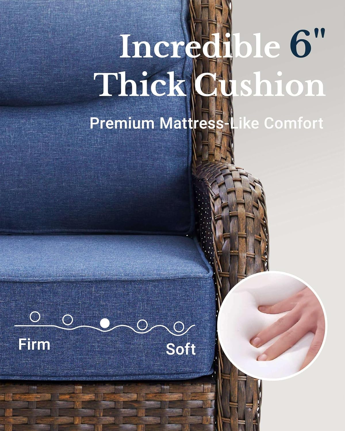 HILLGA Luxury Patio Furniture Set with 6-Inch Thick Cushions, High Back Outdoor Swivel Rocker Chairs and Patio Couch, 10-Piece All Weather Conversation Set for Porch Deck Pool Yard, Blue (V3)