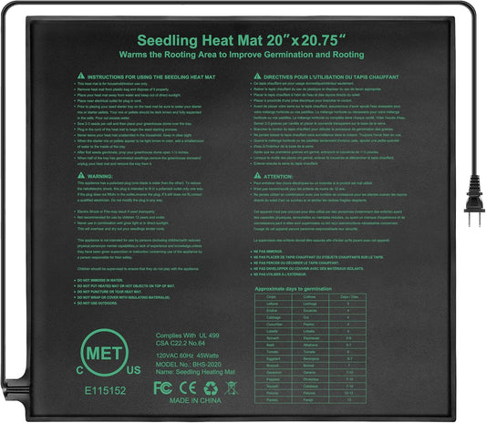 Bestio Waterproof Seedling Heat Mat, 20×20.75 in Heat Mats for Seed Starting, MET Certified Seed Mat, Suitable for Indoor Gardening, Germination