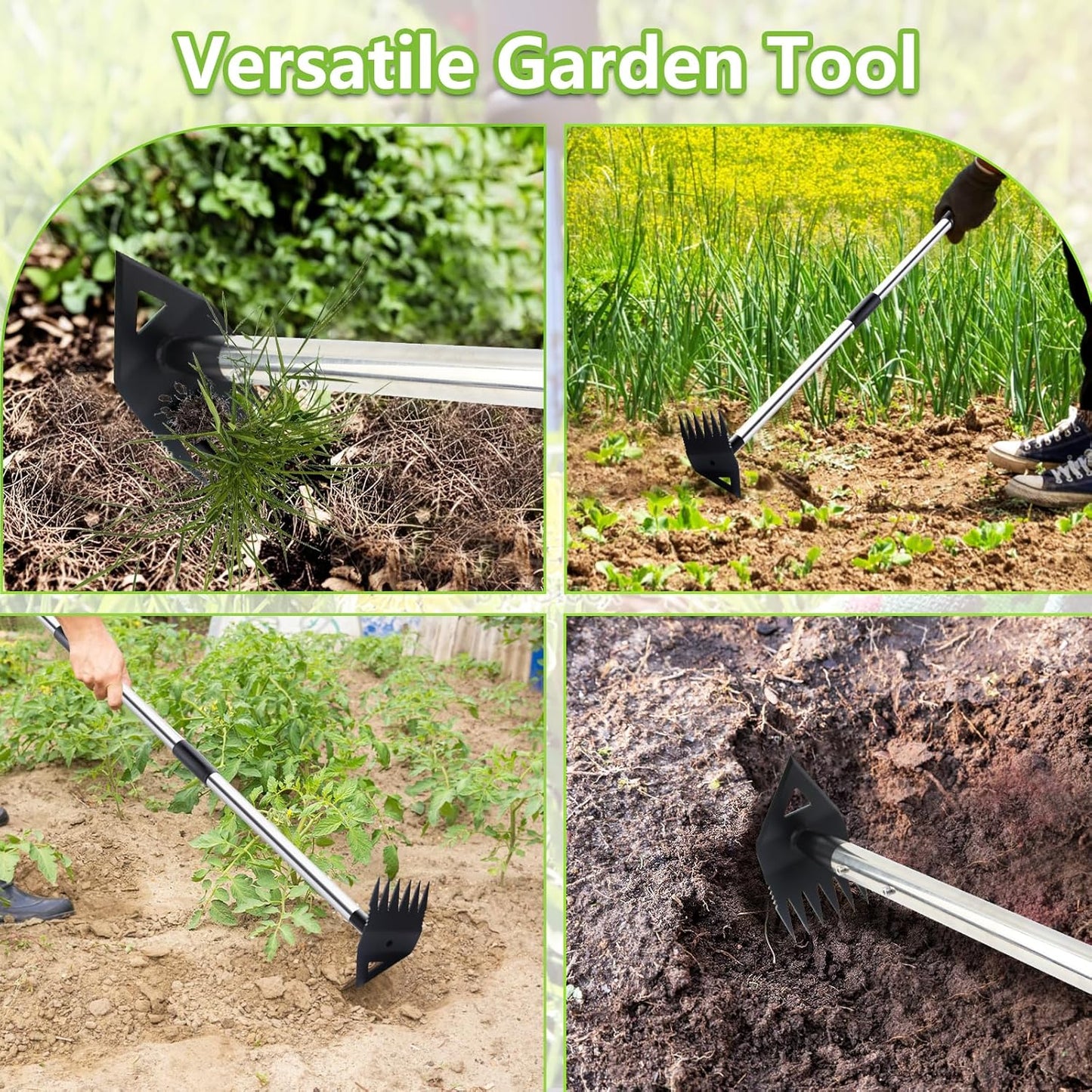 Weed Puller Tool with Long Handle, Hoe Garden Tool Weeding Rake Combo for Uprooting, Garden Hoe, Weed Remover Manual Weeder for Yard Flower Bed