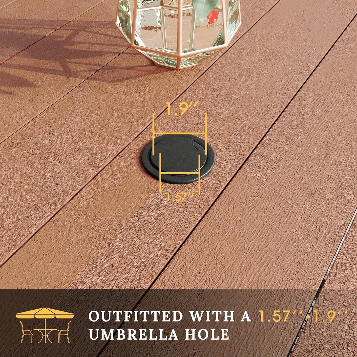 VICLLAX Round Patio Table with Adjustable Umbrella Hole for 4, All Weather Plastic Wood Grain Outdoor Dining Table for Lawn Garden, 41.7" Circle Outdoor Table, Walnut Tabletop