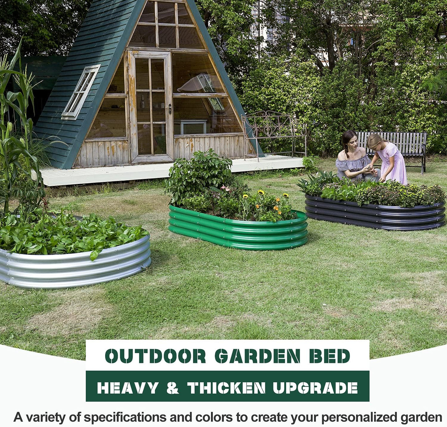 Land Guard 8×4×1 ft Galvanized Raised Garden Bed Kit，Raised Garden Boxes Outdoor, Oval Metal Raised Garden Beds for Vegetables（Grey）………