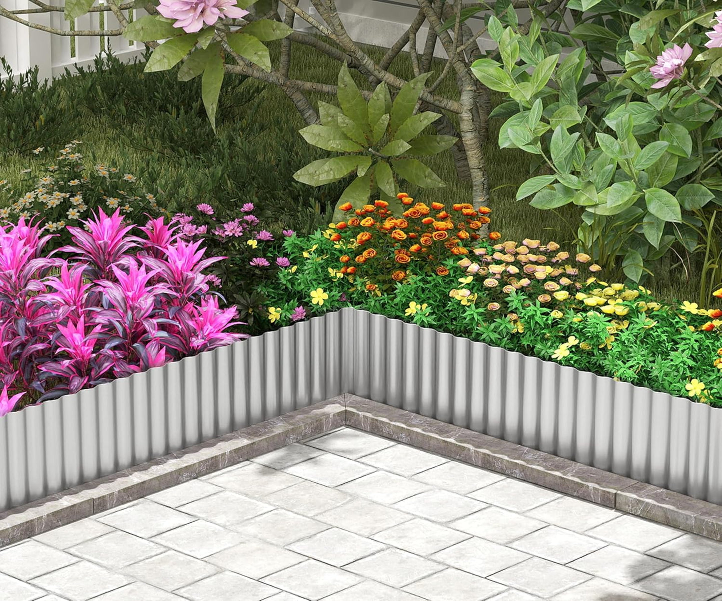 Metal Garden Edging Border, Corrugated Steel Landscaping, DIY for Lawn (Silver, 8 Inch x 10FT)