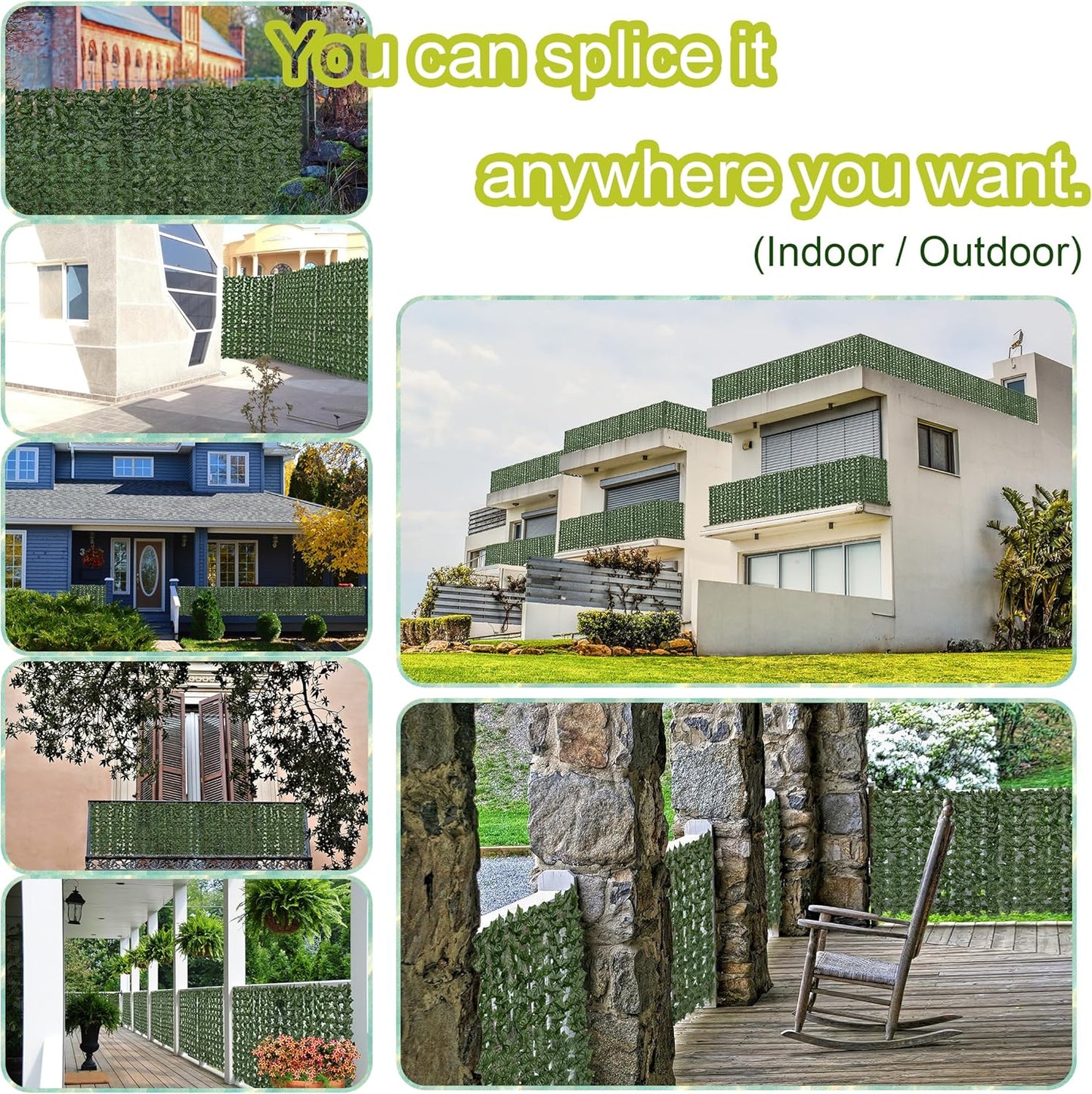 Artificial Ivy Privacy Fence Roll Screen,128" by 72" (64 SQFT) UV-Anti Faux Hedge Fence and Fake Ivy Vine Leaf Wall Panels for Indoor&Outdoor Green Backdrop, Garden Greenery Decor