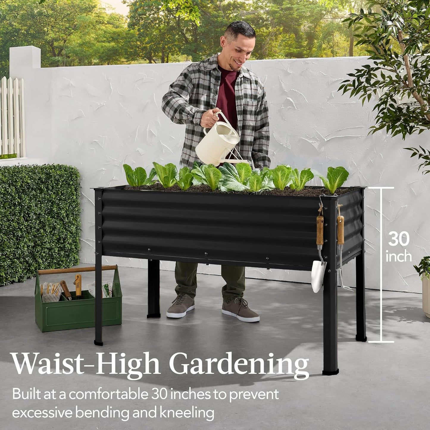 Best Choice Products 48x24x30in Galvanized Raised Garden Bed, Metal Elevated Planter Box, Vegetable Garden for Backyard, Patio, Balcony - Black