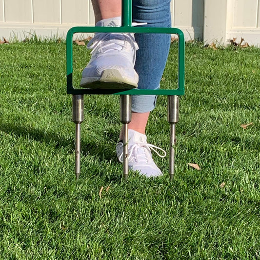 Landzie Spike Tine Fork Lawn Aerator - 42 Inch Manual Stainless Steel Gardening Hand Tool - Grass Dethatcher Aerator Lawn Tool with Solid Tines for Compacted Soil - Lawn Plugger Aerator…