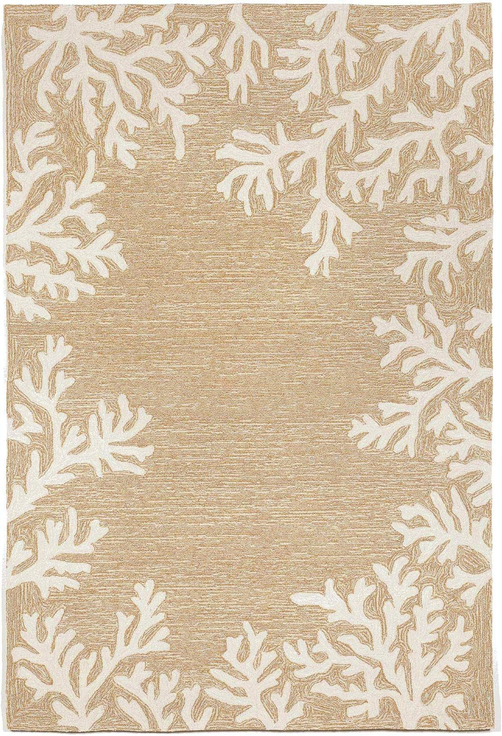 Liora Manne Capri Indoor/Outdoor Handmade Synthetic Blend Durable Area Rug - Traditional Border Coastal Beach Accent (Coral Border Neutral) (8'3" x 11'6")