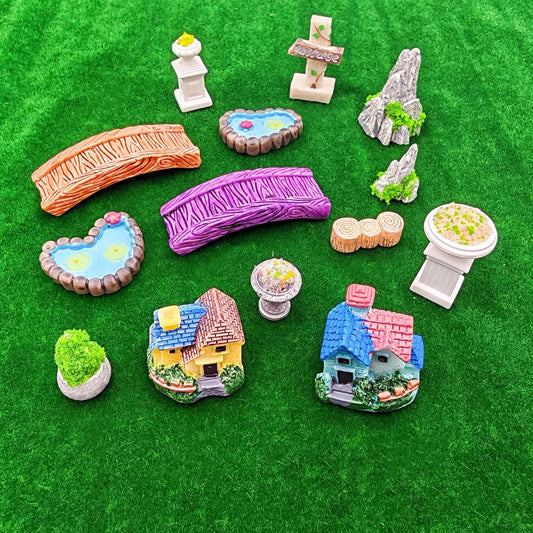 Miniature Garden Accessories - 14PCS Micro Landscape Ornaments with Pond, Lighthouse, Bridge,Realistic Resin Decor for DIY Crafts, Gift for Plant & Home Decor Lovers (European Pastoral Style)
